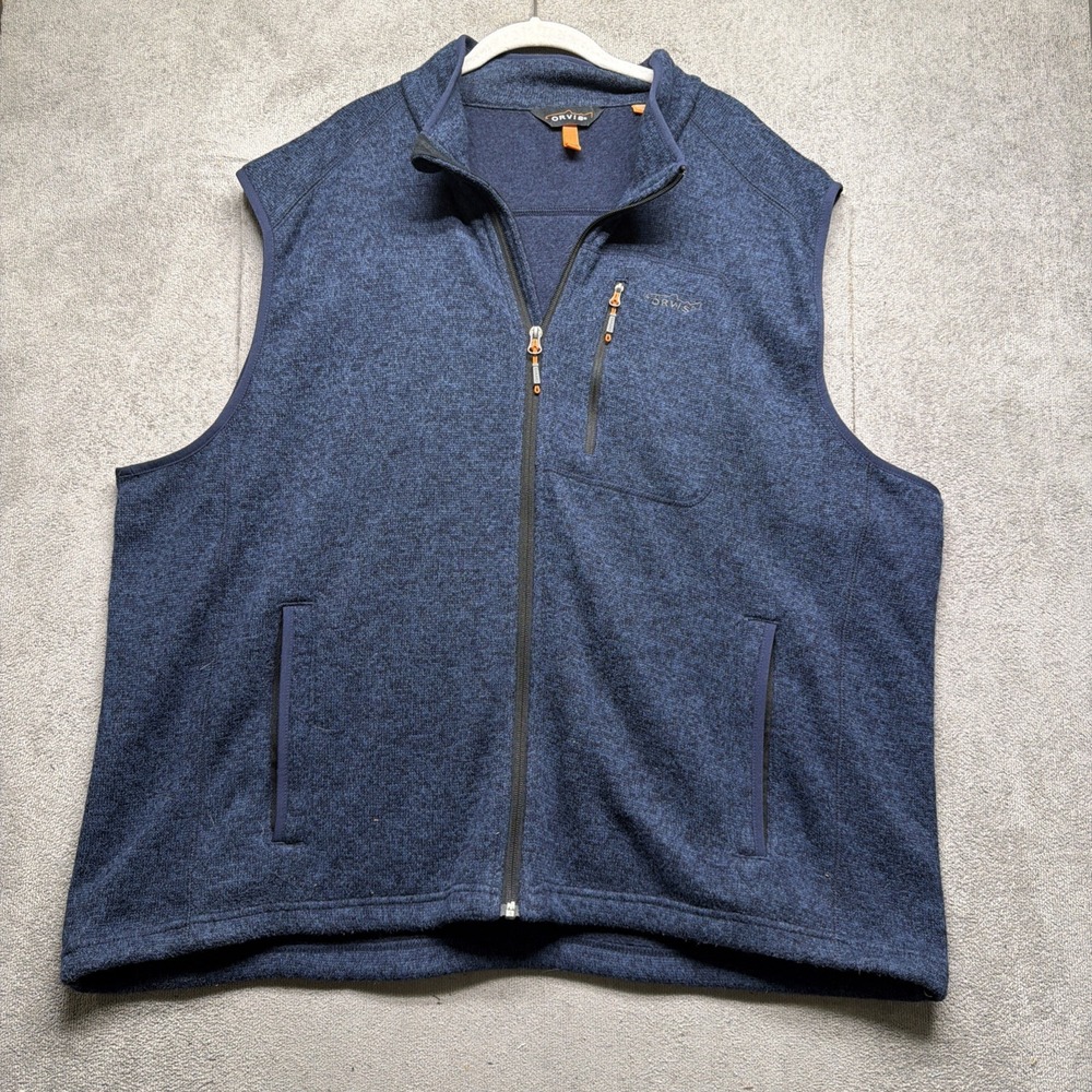 Orvis Men's Fleece Vest Blue Full Zip Outdoor Hiking Fishing Layer XXL